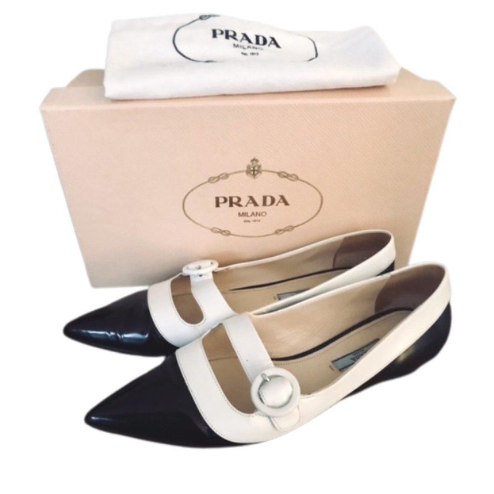 PRADA COLORBLOCK MARY JANE FLATS EUC SZ 38.5   US 8.5